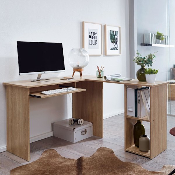 Rootz design skrivebord 140 x 75,5 x 120 cm Sonoma - Skrivebord med hylde arbejdsværelse hjemmekontor bord kontor moderne