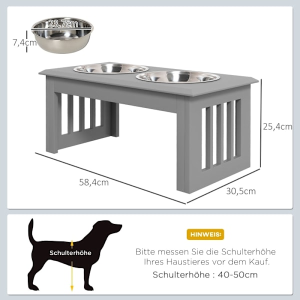 Rootz Hundefoderstation - Hævede hundeskåle - Rustfri stålskåle - MDF-hus - Hygiejnisk - 58,4 cm x 30,5 cm x 25,4 cm