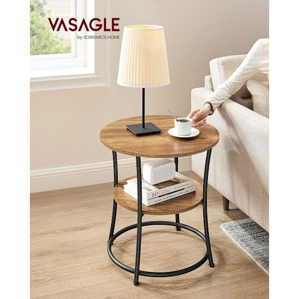 Rootz Rundt Sidebord - Valnød Sort - Spånplade stål - 30 kg Kapacitet - 55cm x 55cm - Moderne stuemøbler