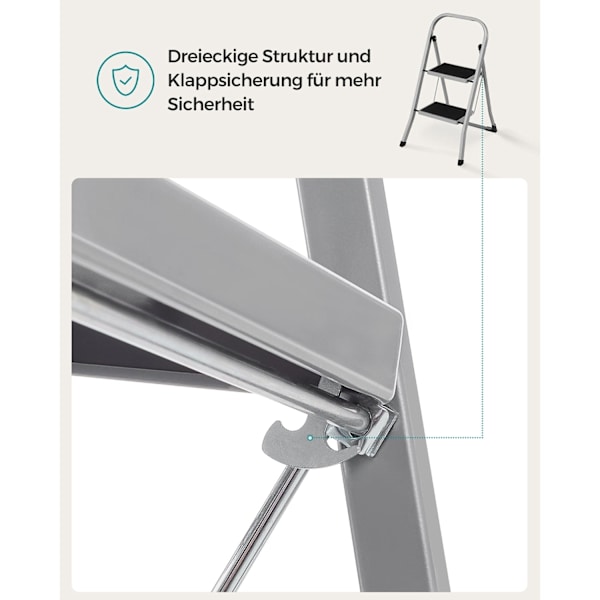 Rootz 2 Step Steel Steel - Fällbar Steppall - Grå - Stål - 45,5cm x 82cm x 55cm - Lättvikt - Max. 150 kg lastkapacitet