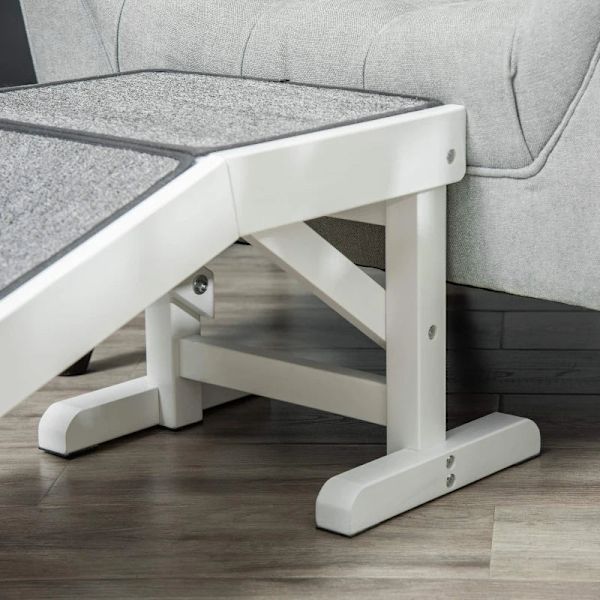 Rootz Pet Ramp - Med halkfri matta - Hundtrappa - Furu - Vit + Grå - 125 x 40 x 35,5 cm