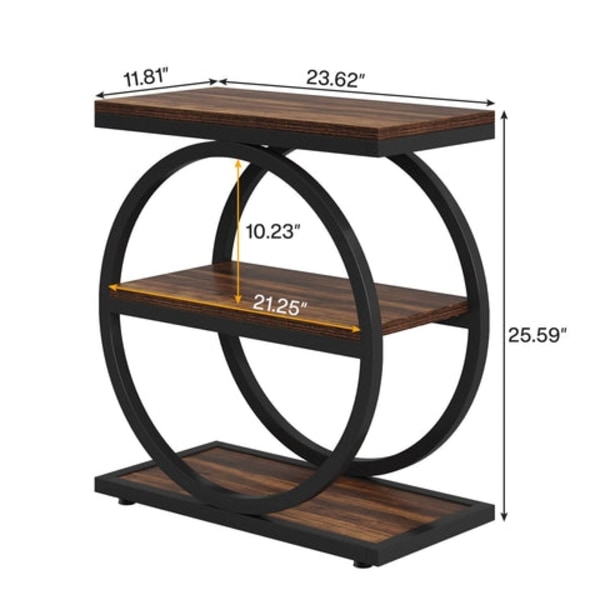 Rootz Endebord - Sidebord - Natbord - Pladsbesparende opbevaring - 30 cm Dybde x 60 cm Bredde x 65 cm Højde E1 MDF Træ & Metal