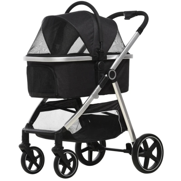 Rootz 2-IN-1 koirarattaat - Lemmikkien rattaat - Koiran rattaat pehmusteella - Taitettava - 1 säilytyskori - Musta - 83 cm x 58 cm x 102 cm