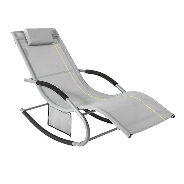 Rootz Elegant Solstol - Rocking Garden Lounger - Solstol med sidoväska - Andas syntetiska fibrer - Avtagbar kudde - Mjuka EVA-armstöd - 150 kg Lastkap
