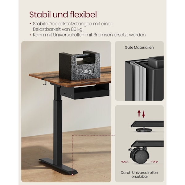 Rootz Elektriskt stående skrivbord - Justerbart skrivbord - Sit Stand-skrivbord - Spånskiva/solid stål - 70cm x 160cm x 72-120cm - Whisper Quiet - 1,5