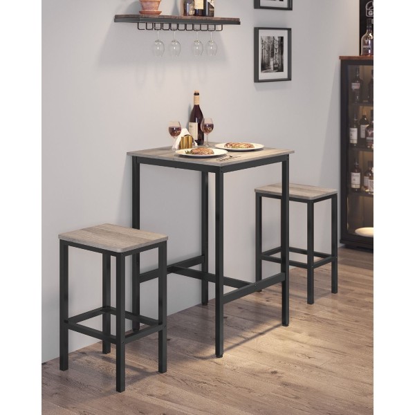 Rootz Barbordsset - Pubbord - Bistrobord - Spånskiva och stål - Greige Black - 60cm x 60cm x 92cm - Lättvikts - Robust - Enkel montering