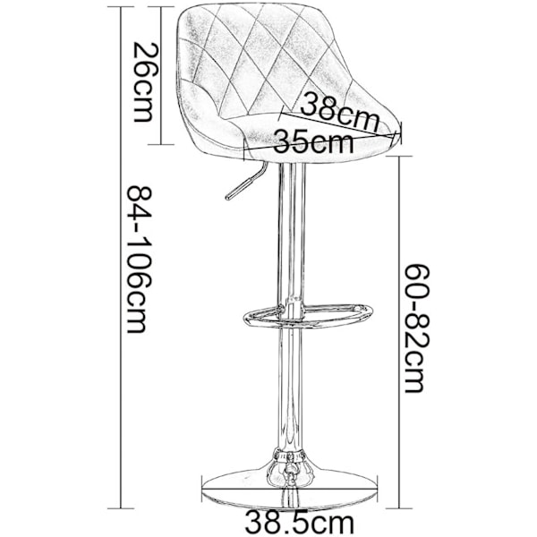 Rootz justerbara barstolar i konstläder - Set med 2 - Bänkpallar - Vridstolar - Bekväma sittplatser - Hållbar konstruktion - Mångsidig design - 84-106