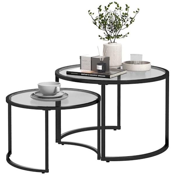 Rootz sæt med 2 sideborde - Industrielt design - Stabelbare borde - Pladsbesparende - Holdbar og nem at rengøre - Stabil base - Ø70 x 47,5H cm (Stor)