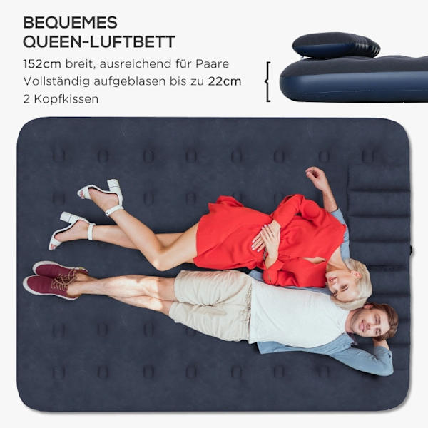 Rootz luftmadrass för 2 personer - Uppblåsbar säng - Campingmadrass - Optimalt kroppsstöd - Snabb uppblåsning - Slitstark halkfri yta - 203cm x 152cm