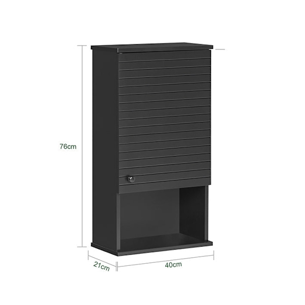 Rootz badeværelsesvægskab - Opbevaringsskab - Medicinskab - Justerbar hylde - Nem montering - Alsidig brug - 40cm x 76cm x 21cm - Sort