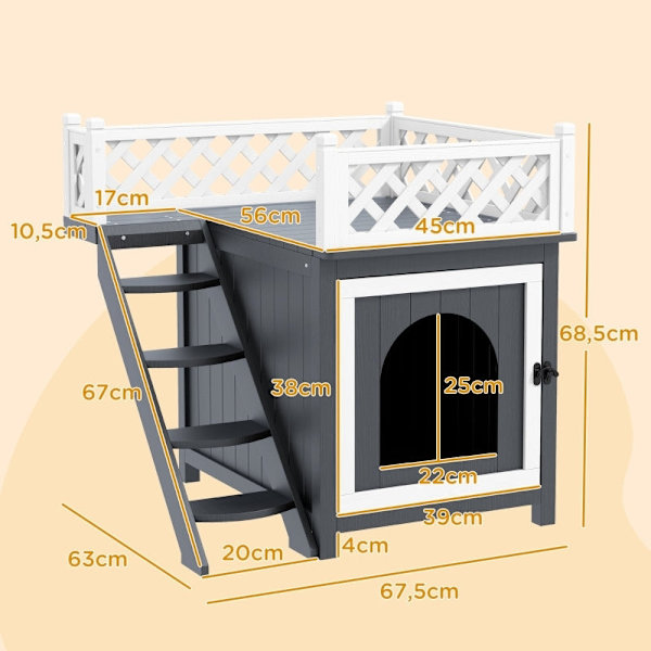 Rootz Cat Cave - Hyggeligt kattehus - Gemmested til kæledyr - Forhøjet design - Grantræ - Alsidigt kattebakkedæksel - 67,5L x 63W x 68,5H cm