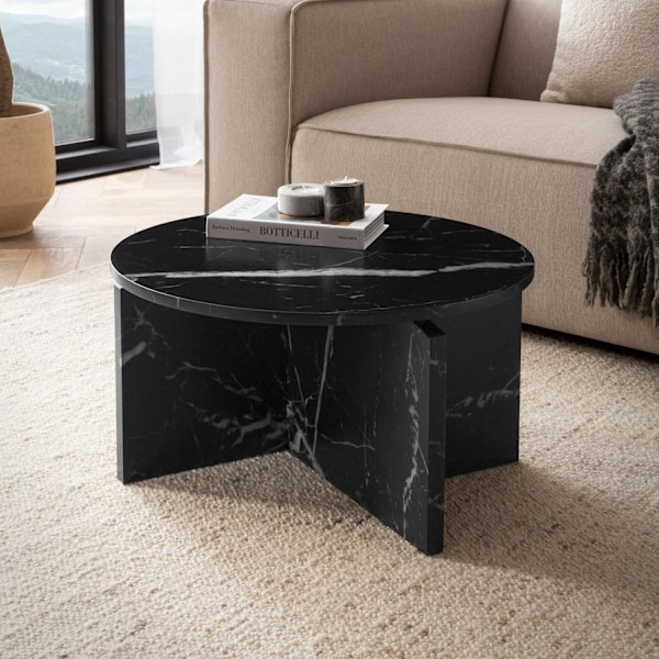 Rootz Modern soffbord - Rund svart look - Stylish Low Table - Anti -Slip Pads - 60cm x 60 cm x 33 cm