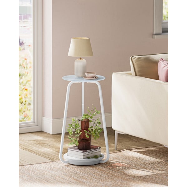 Rootz Marble Vit Runt Sidobord - Spånskiva stål Härdat glas - Liten design - 30 cm d x 55 cm H - Lättvikt - 3,9 kg - 25 kg Kapacitet