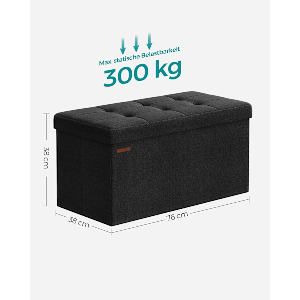 Rootz 1 -säilytys ottomaani - Istuinarkku - Suuri jakkara - MDF ja vaahtomuovi - Pellavajäljitelmä - 38 cm x 76 cm x 38 cm - Musta - 5,6 kg - 300 kg K