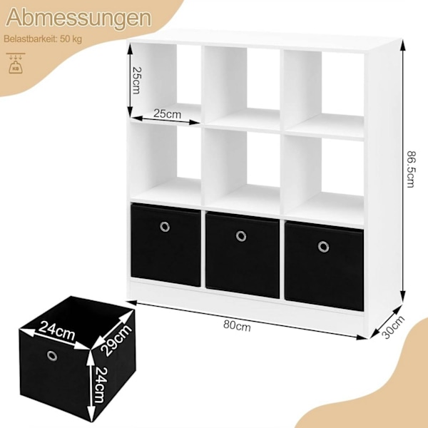 Rootz Modern Cube -hylly - Kirjahylly - Säilytysjärjestelmä - Runsaasti tilaa - Kestävä ja vakaa - Kosteudenkestävä - 80 cm x 86,5 cm x 30 cm