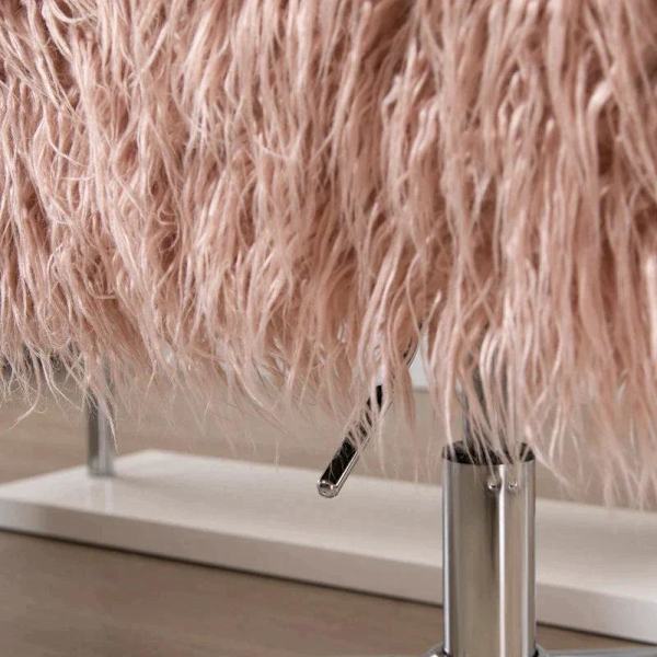 Rootz Kontorstol - Executive Chair - Drejestol - Computerstol - Make-up stol - Sædehøjdejustering - Faux Fur Skum - Pink/Sølv - 57 x 60 x 75-85 cm