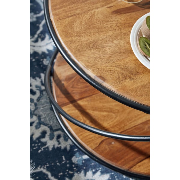 Rootz soffbord 58x58x35 cm massivt sheesham trä - metall soffbord runt - Design vardagsrumsbord soffbord solid - Litet bord sidobord vardagsrum modern