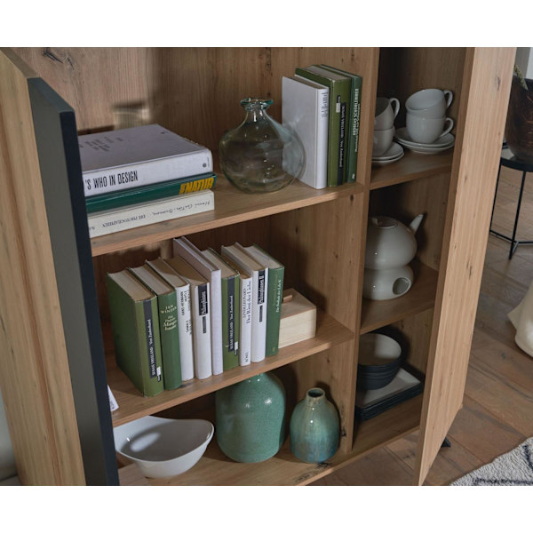 Rootz highboard 110x125x40 cm MDF-skänk i ekdekor - svart - byrå med 2 dörrar - Byrå med hylla - Hallskåp modernt - Fristående skänk med metallben