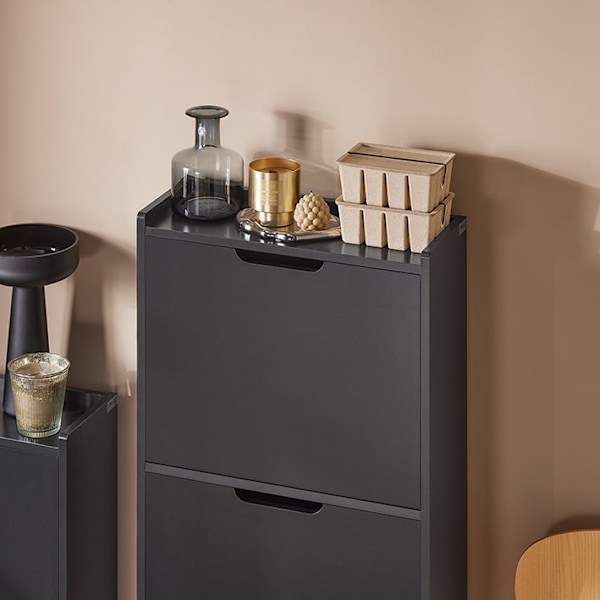 Rootz Shoe Tipper Cabinet - Skoorganisator - Skoförvaring - Utrymmesbesparande design - Mångsidig förvaring - Förbättrad stabilitet - Svart MDF och me