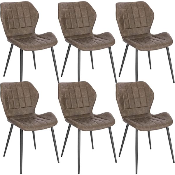 Rootz spisestuestole Sæt med 6 - Polstrede stole - Imiteret læderstole - Komfortable siddepladser - Holdbart design - Ergonomisk støtte - 47 cm x 79,5