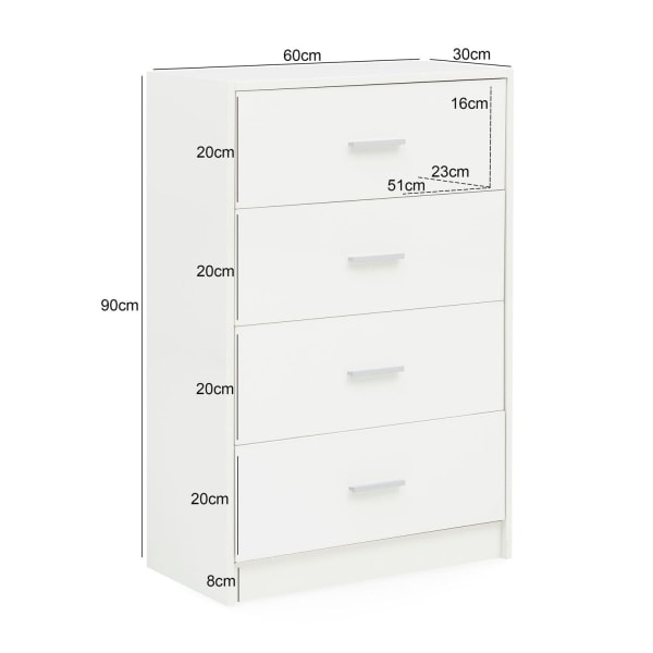 Rootz Design Skænk Hvid Højglans 60x90x30 cm Skænk Træ Moderne - Smal skuffe kommode Spisestue - Lille universalskab entre Linned kommode soveværelse