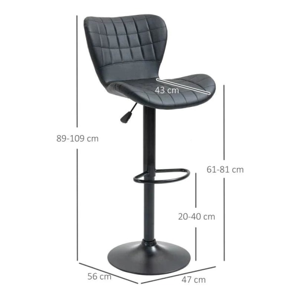 Rootz set med 2 barstolar - Retrodesign - Hemmabarer - Kök - Imiterat läder - Metall - Svart - 47 cm x 56 cm x 89-109 cm