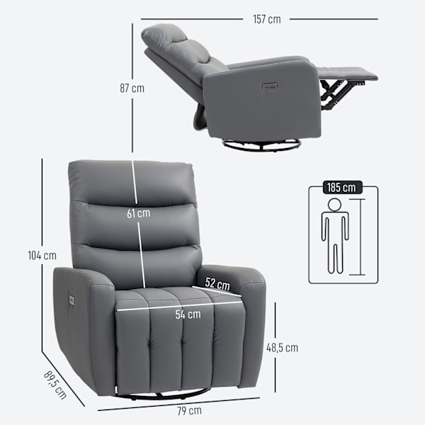 ROOTZ Relaxation lænestol - polstringstol med liggende funktion - hvilestol - USB -porte - grå - 79x89.5x104cm