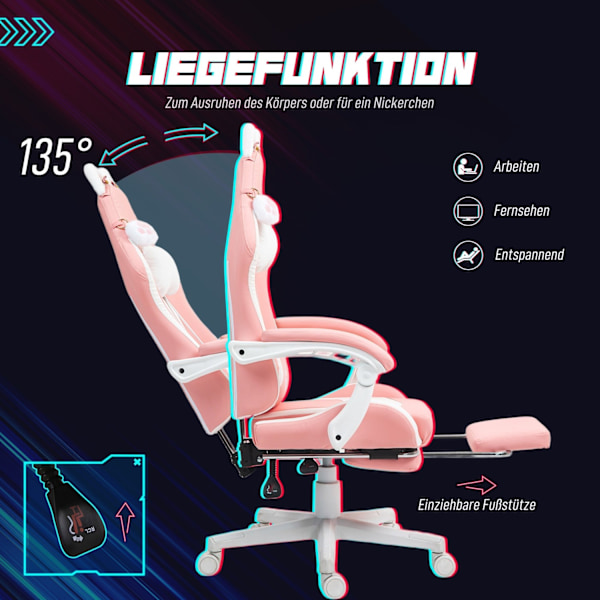 Rootz Gaming lænestol med katteører - Gamerstol - Beklædningsstol - Ultimate Comfort - 65 cm x 62 cm x 116-124cm