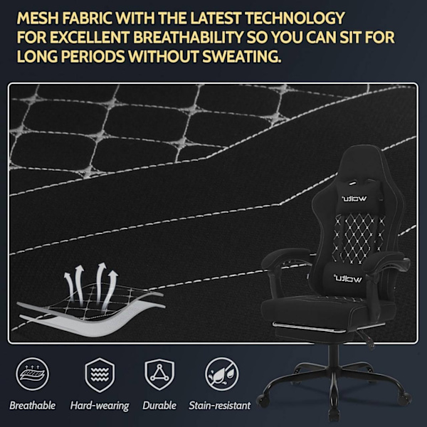 Rootz Massage Gaming Chair - Ergonomisk kontorsstol - Reclining Gamer Chair - Mesh-tygsits - Svankstöd - Justerbart nackstöd - 64cm x 127cm x 54cm