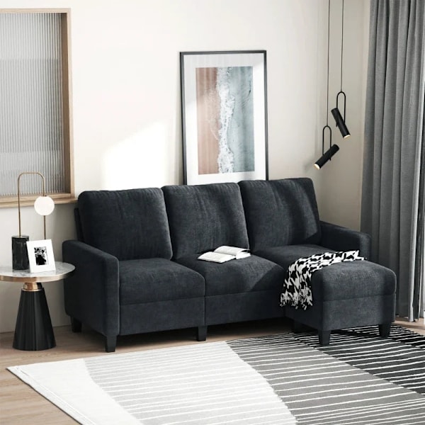 Rootz Hörnsoffa - Soffset - Med vändbar schäslong - Polyester - Skum - Vardagsrum - College - Hemmakontor - Mörkgrå - 197 x 139 x 91 cm