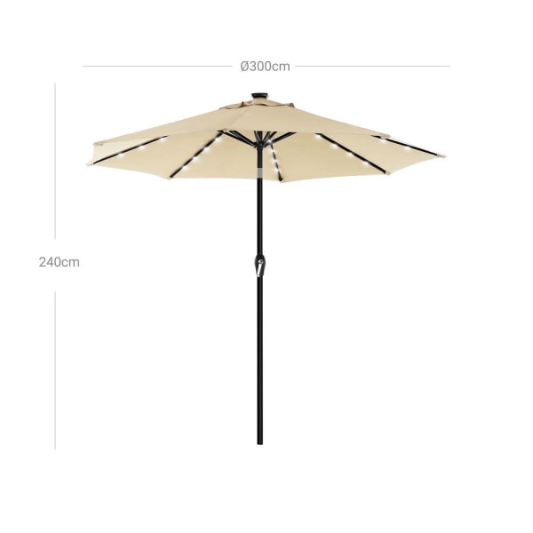 Rootz Parasol - Parasol Med Led Solar Belysning - Paraply - Terrasseparasol - Haveparasol - Strandparasol - Solsejl - UV-beskyttet Parasol - Beige