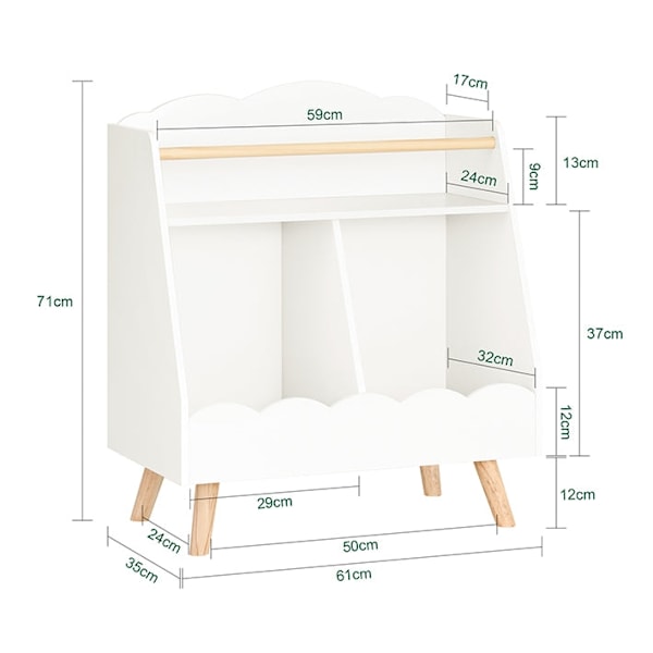 Rootz børnebogreol - Børnebogreol - Legetøjsarrangør - MDF(E1), træ - 61 cm x 71 cm x 35 cm - 10,3 kg - 2 størrelser - Nem montering