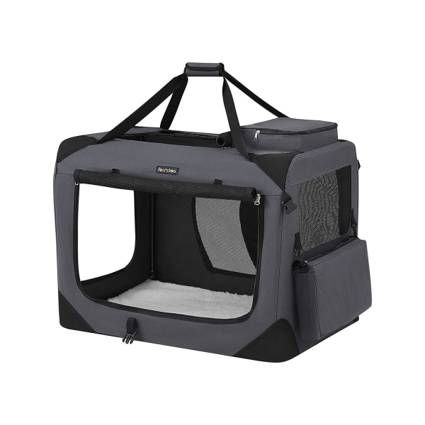 Rootz XL Grå Hundeboks - Kæledyrsbærer - Rejsekasse - Metalramme - Plysinteriør - PVC-belægning - 81 cm x 58 cm x 58 cm - Sammenfoldelig - Letvægts -