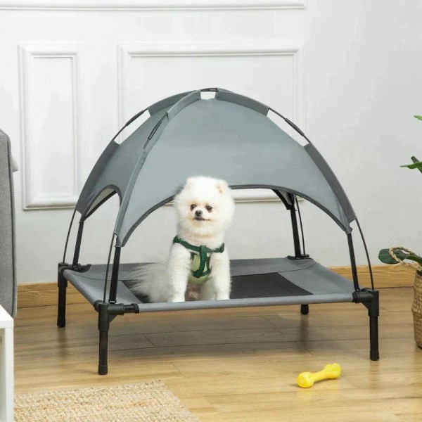 Rootz Pet Bed - Hundeseng - Udendørs hundeseng - Seng med baldakin - UV-beskyttelse - Åndbar - Grå/sort - 76 x 61 x 73 cm