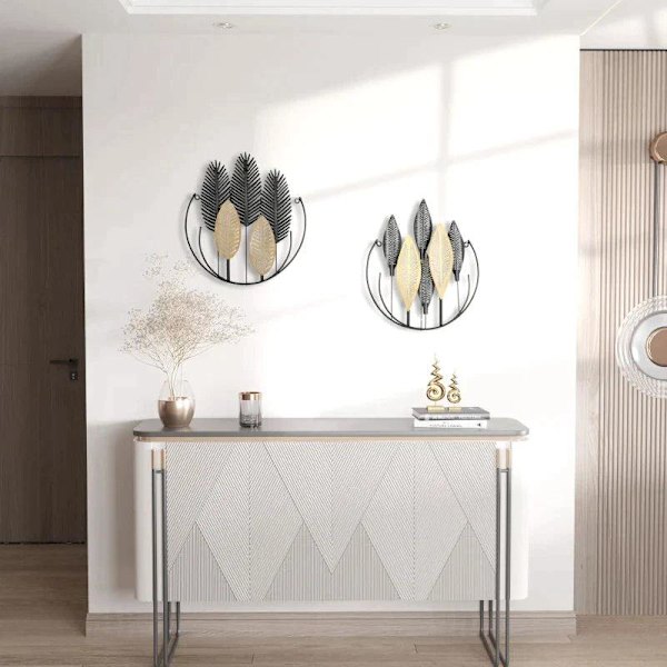 Rootz 3D vægmalerier - Sæt med 2 moderne vægdekoration - Metal vægdekoration - Badeværelse - Stue - Soveværelse - Spisestue - Guld + Sort - 40L x 46H