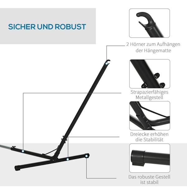 Rootz justerbar hängmatta - Slitstark hängmatta - väderbeständig metallram - inomhus och utomhus - 313-388 cm x 109 cm x 116 cm