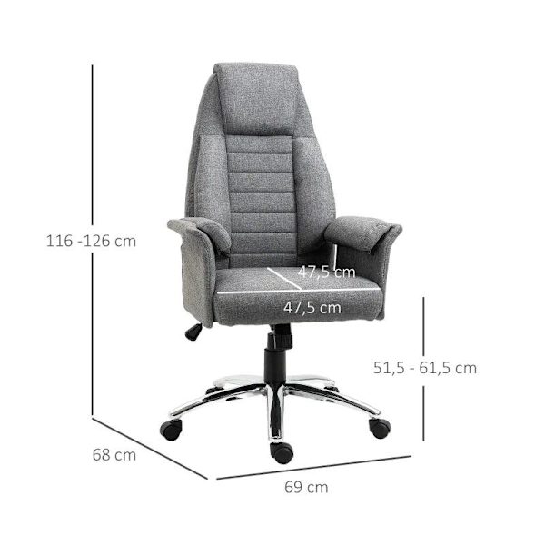 Rootz Drejestol - Executive Chair - Kontorstol - Skrivebordsstol - Højdejusterbar - Stof + Metal - Grå - 68x69x116-126cm