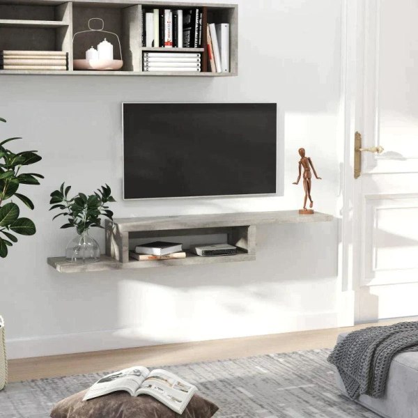 Rootz TV Wall Cabinet - Lowboard - Hanging Board - TV Cabinet - Console Chipboard - Cement - Grey - 152.4 x 29.8 x 21 cm