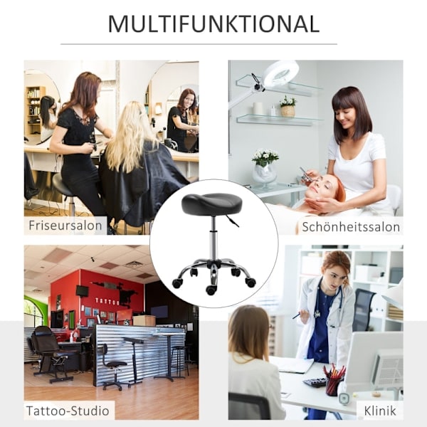 Rootz Salon Pall - Kontorspall - Pall i konstläder - Justerbar i höjdled - Ergonomisk design - 48cm x 48cm x 54-69cm