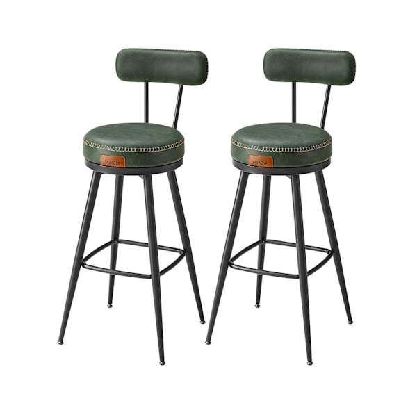 Rootz set med 2 Forest Green Barstolar - Bänkpallar - Stålram - PU-läder - 57cm x 57cm x 101cm. Lättvikt - 120 kg Kapacitet.
