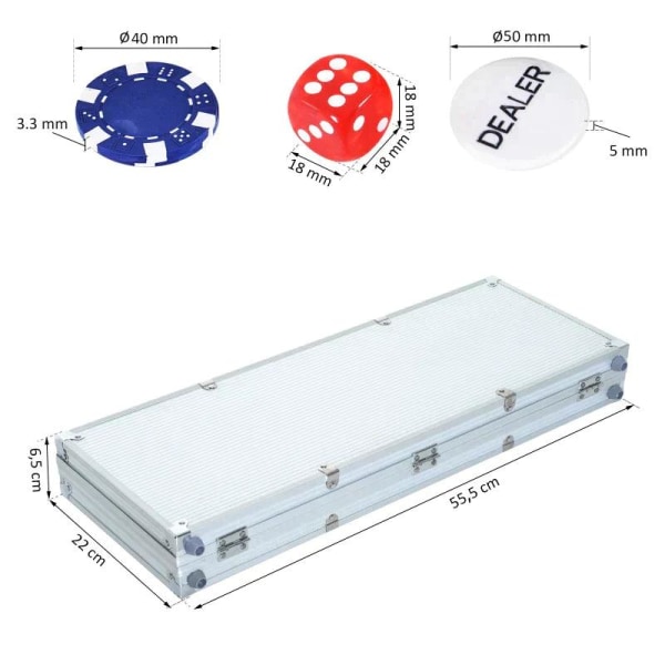 Rootz Poker Case Sæt - Poker Chips - Aluminium Case Poker - Polystyren - 55,5x22x6,5cm