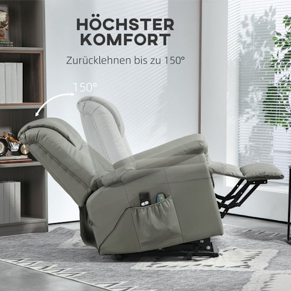 Rootz Elektrisk TV-stol med stigare - Massagefåtölj - Värmefunktion - Ståhjälp - Imiterat läder - 93cm x 95cm x 106cm