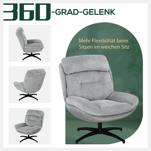 Rootz Swivel Lounge Chair - Accent Chair - Roterende Lænestol - Chenille stof - Integreret sæde og armlæn - 79 cm x 91 cm x 98 cm