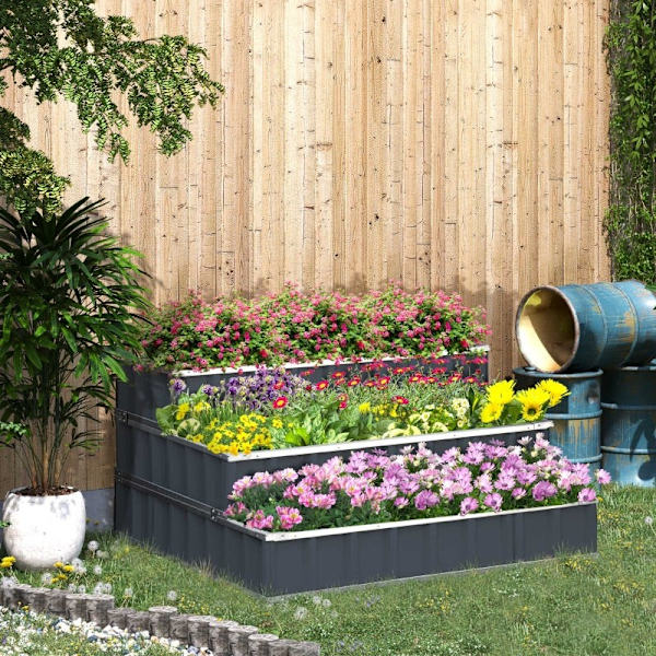 Rootz Steel Raised Bed - 3-vånings trädgårdssäng - Örtbädd - Blomstrappa - Gott växtutrymme - Mångsidig design - Hållbar konstruktion - 118cm x 118cm