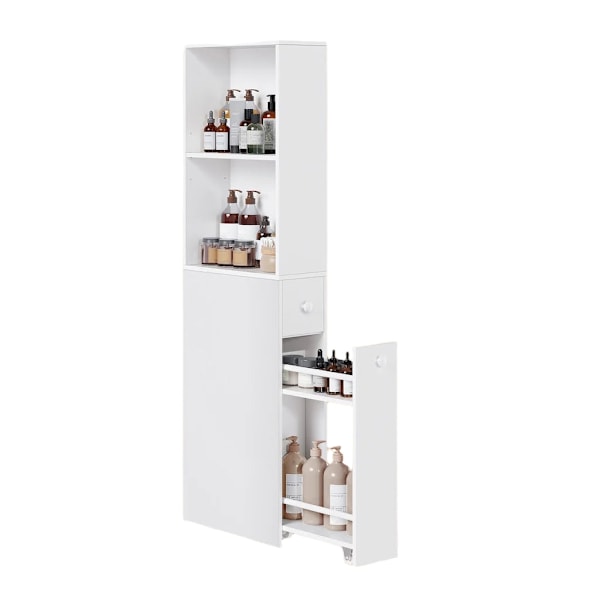Rootz Badeværelsets kabinet - Tall Cabinet - smal badeværelsesopbevaring - Rumbesparende - 40 cm x 18 cm x 134,4 cm - Klassisk hvid spånplade