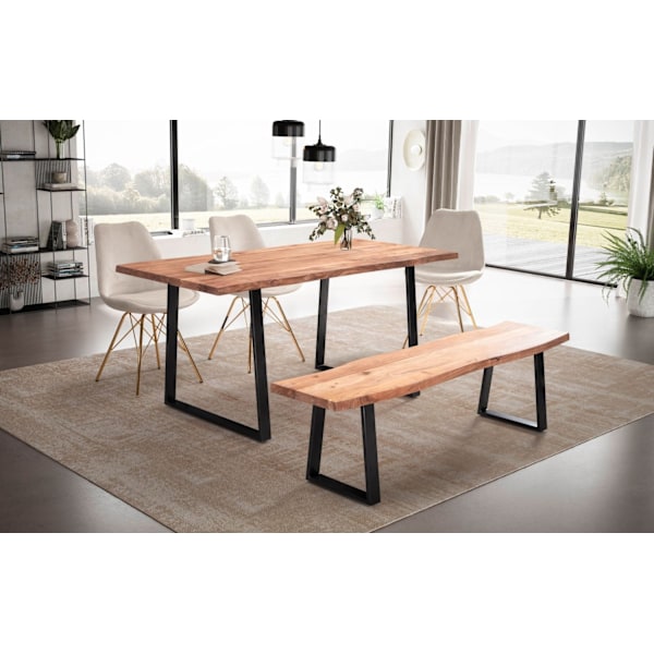 Rootz Massivt akacietræ Spisebord - Køkkenbord - Rektangulært bord - Naturligt trækorn - Unikt trækantdesign - Justerbare højdeknapper - 140 cm x 80 c