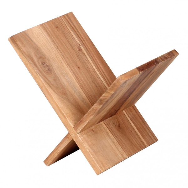 Rootz tidningsställ i massivt trä akacia X-form 31 cm tidningsställ design prospekthållare lantlig stil
