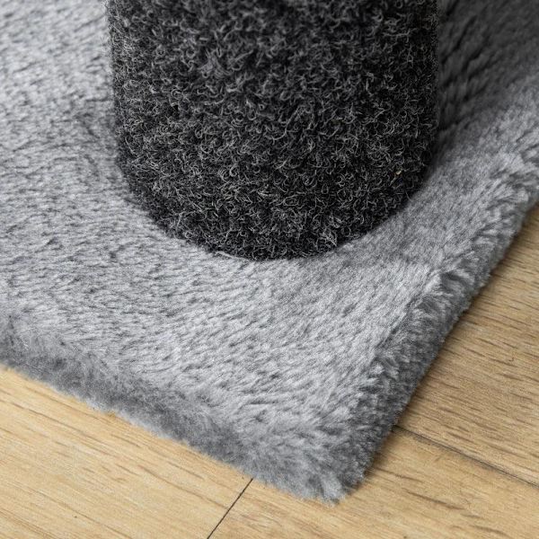Rootz Pet Trappa - Katttrappa med skrapstolpe - 4-stegs hundtrappa - Djurtrappa - Spånskiva - Plysch - Grå - 60 x 40 x 64 cm