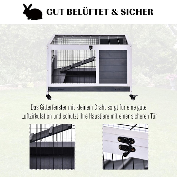 Rootz kaninbur - vit - gran, metall - 35,43 cm x 20,86 cm x 23,22 cm