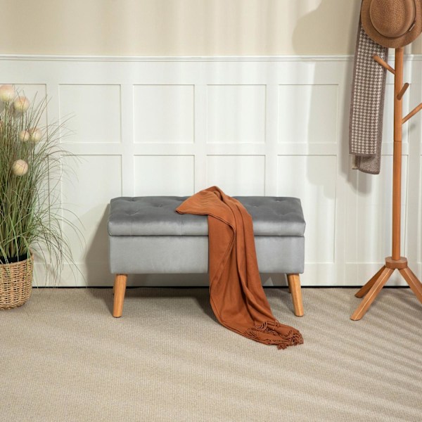 Rootzin verhoiltu säilytyspenkki - samettiset jakkara - pehmustettu rinta - mukavuusistuimet - 80 cm x 35cm x 40 cm - harmaa